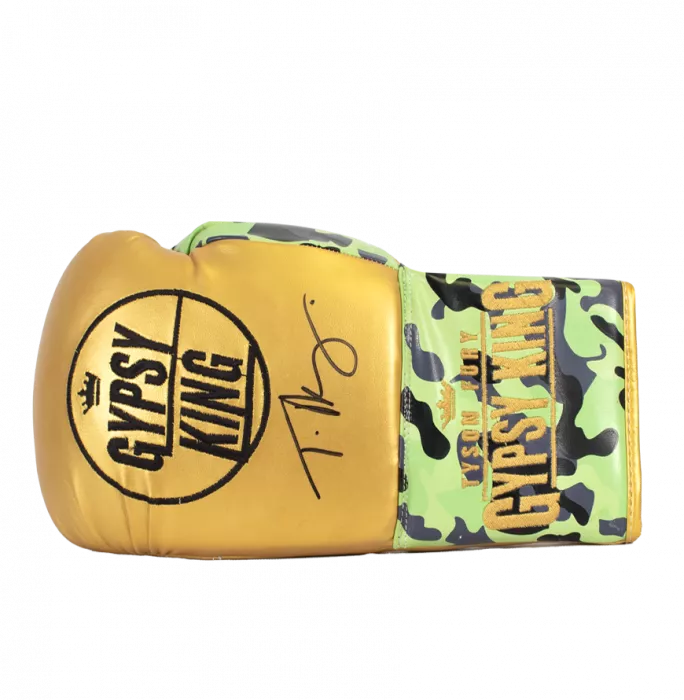 Icons Tyson Fury Signed Boxing Glove - Gold/Camo Gypsy King In Bubble Frame: Option 1