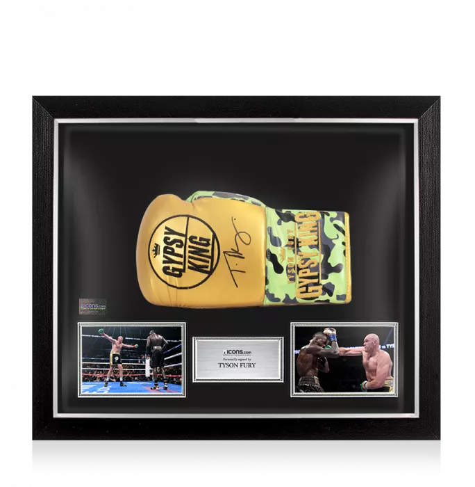 Icons Tyson Fury Signed Boxing Glove - Gold/Camo Gypsy King In Bubble Frame: Option 1