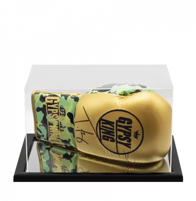 icons Tyson Fury Signed Boxing Glove - Gold/Camo Gypsy King In Acrylic Case