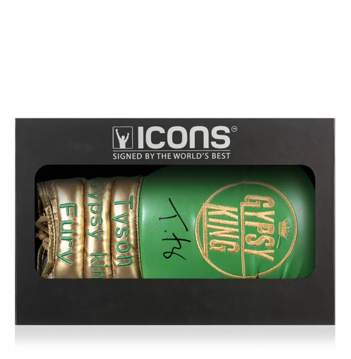 icons Tyson Fury Signed Boxing Glove In Deluxe Packaging - Green & Gold Gypsy King