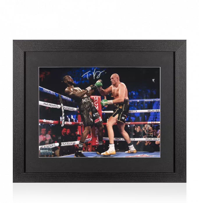icons Tyson Fury Signed Boxing Photo In Black Wooden Frame: Wilder On The Ropes