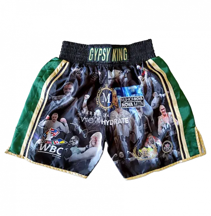 icons Tyson Fury Signed Boxing Trunks - Gypsy King WBC Green/Gold