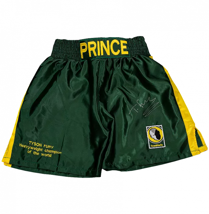 Icons Tyson Fury Signed Green And Yellow Prince Boxing Shorts