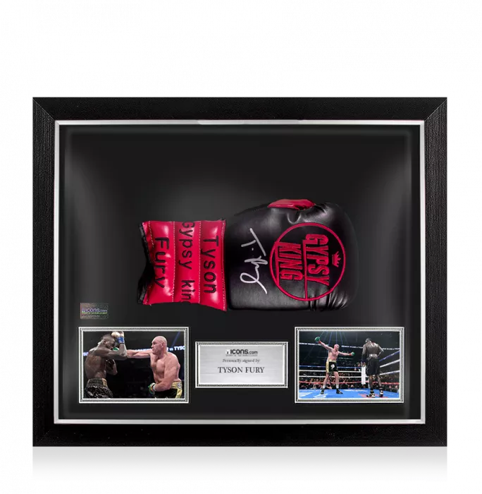 Icons Tyson Fury Signed Red And Black Gypsy King Boxing Glove In Bubble Frame: Option 1