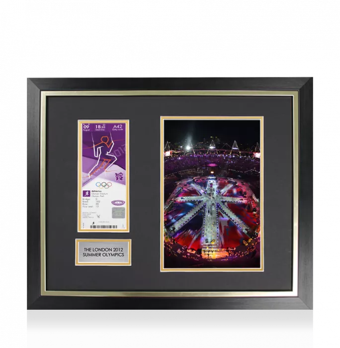 icons UNSIGNED and Framed London 2012 Olympics Ticket: Athletics August 9th (M 200m – Bolt; M 800m – Rudisha)