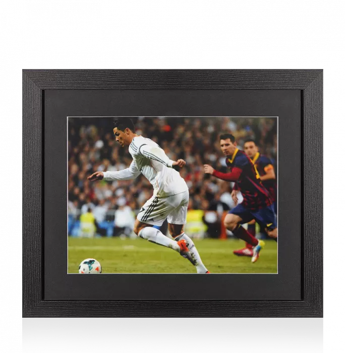 Icons UNSIGNED Cristiano Ronaldo Photo In Black Wooden Frame: Real Madrid Vs Barcelona