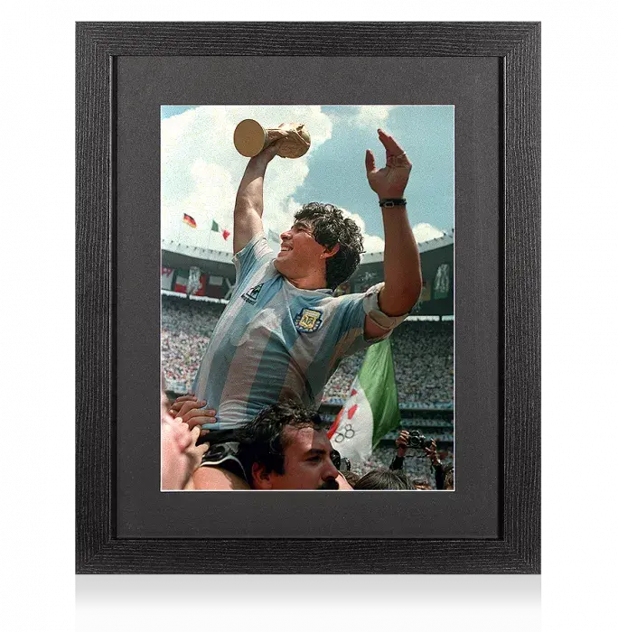 Icons UNSIGNED Diego Maradona Argentina Photo In Black Wooden Frame: 1986 FIFA World Cup Winner