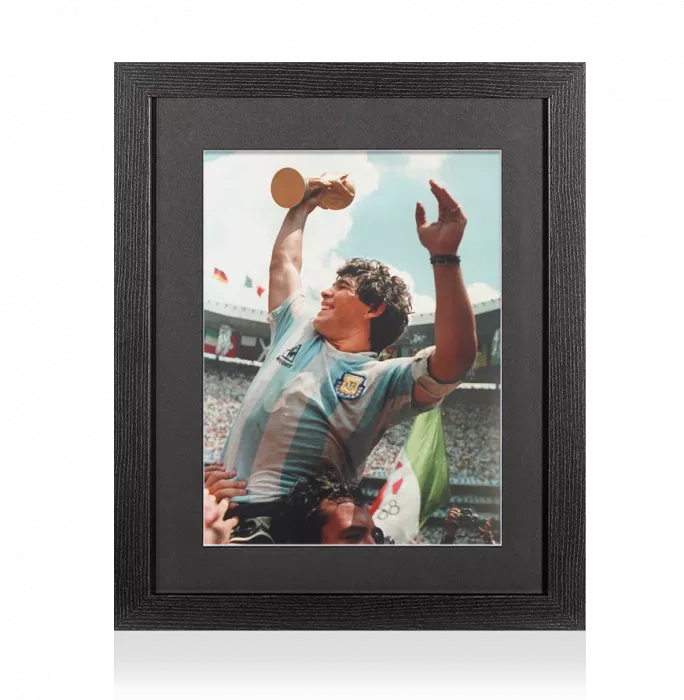 Icons UNSIGNED Diego Maradona Photo In Black Wooden Frame: Argentina 1986 FIFA World Cup Winner