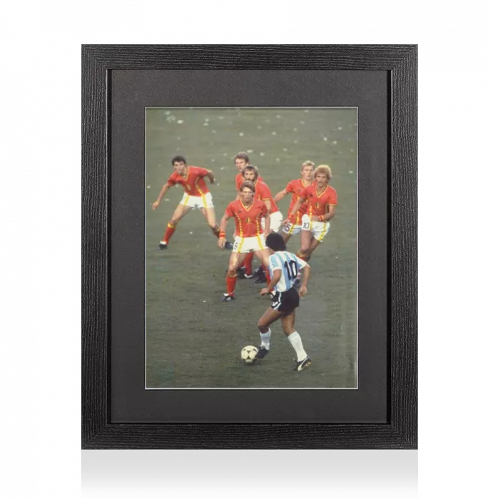 Icons UNSIGNED Diego Maradona Photo In Black Wooden Frame: Argentina Vs Belgium