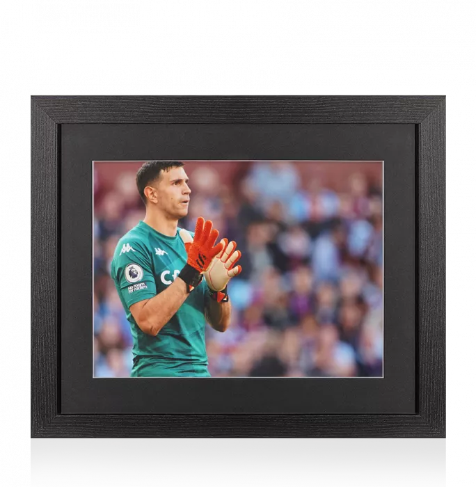 icons UNSIGNED Emiliano Martinez Photo In Black Wooden Frame: Aston Villa In Action