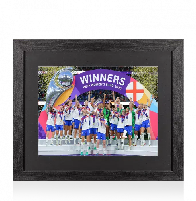 icons UNSIGNED England Women's Football Photo In Black Wooden Frame: 2025 European Championship Winners
