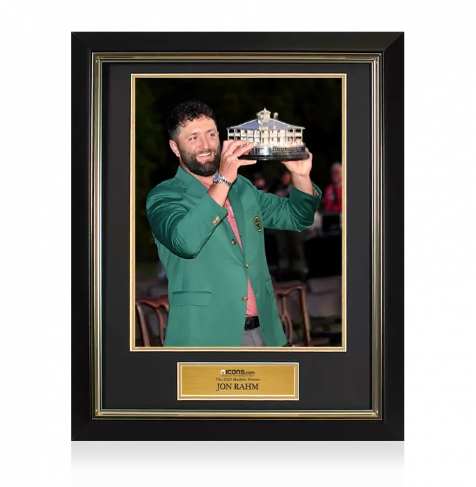 icons UNSIGNED Jon Rahm Masters Trophy Framed Photo - The 2023 Masters Winner