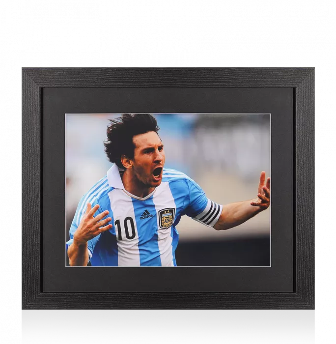Icons UNSIGNED Lionel Messi Photo In Black Wooden Frame: Argentina Celebration