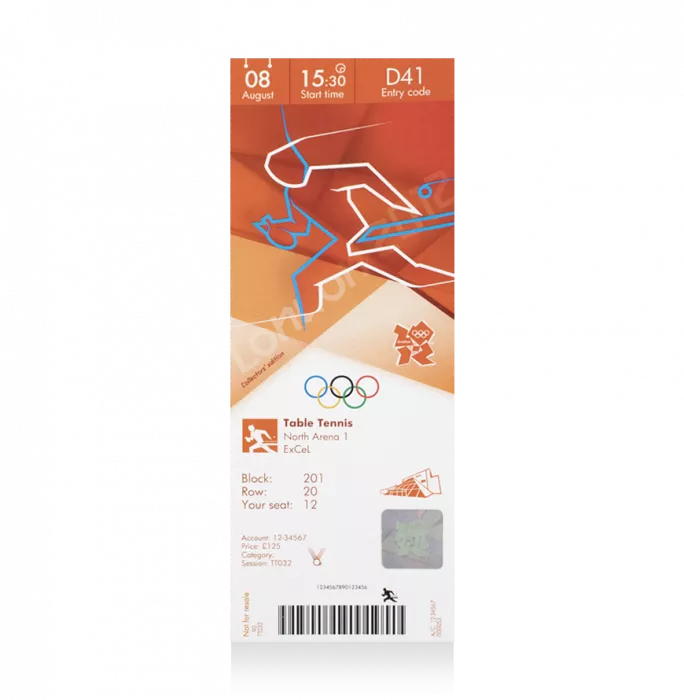 icons UNSIGNED London 2012 Olympics Ticket: Table Tennis August 8th