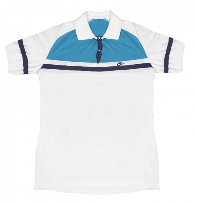 icons UNSIGNED MATCH USED John McEnroe White and Blue Nike Tennis Shirt