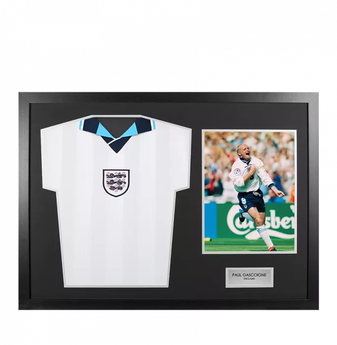Icons UNSIGNED Paul Gascoigne England Shirt In Tribute Frame
