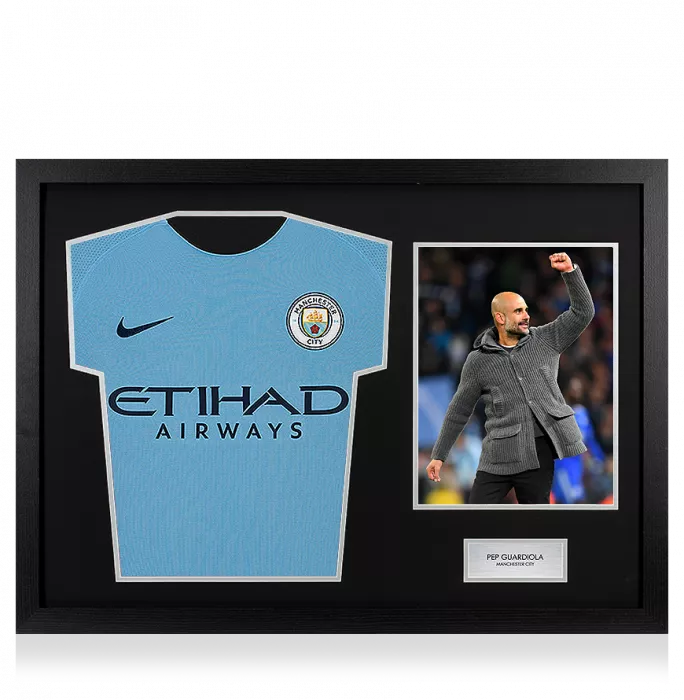 Icons UNSIGNED Pep Guardiola Manchester City Shirt In Tribute Frame