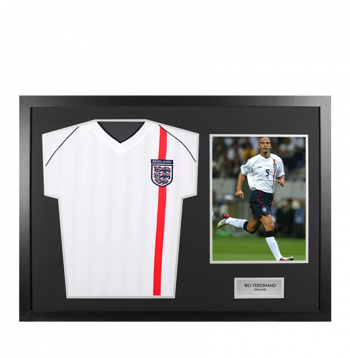 icons UNSIGNED Rio Ferdinand England Shirt In Tribute Frame