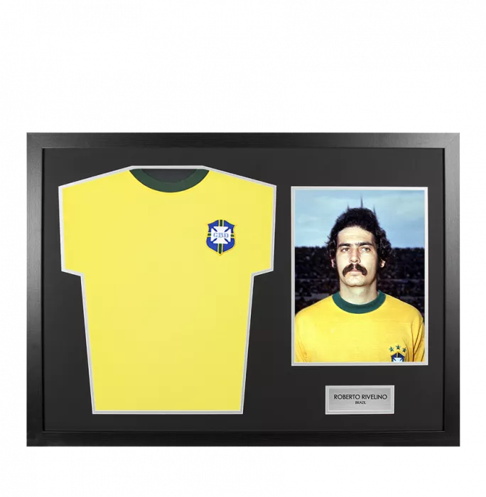 Icons UNSIGNED Rivelino Brazil Shirt In Tribute Frame