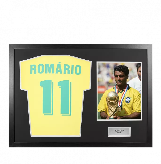 icons UNSIGNED Romario Brazil Retro Shirt In Tribute Frame