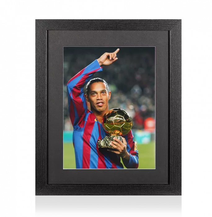 icons UNSIGNED Ronaldinho Photo In Black Wooden Frame: Ballon D'or Winner