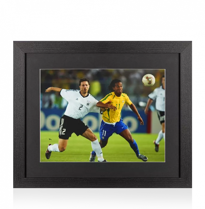 icons UNSIGNED Ronaldinho Photo In Black Wooden Frame: In Action vs Germany 2002 World Cup