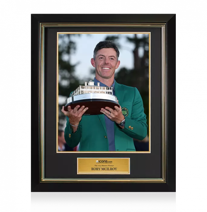 icons UNSIGNED Rory McIlroy Masters Trophy Framed Photo - The 2025 Masters Winner