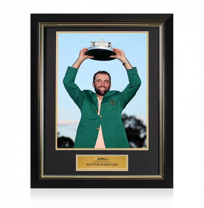 icons UNSIGNED Scottie Scheffler Masters Trophy Framed Photo - The 2024 Masters Winner