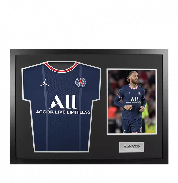 icons UNSIGNED Sergio Ramos Paris Saint-Germain Shirt In Tribute Frame
