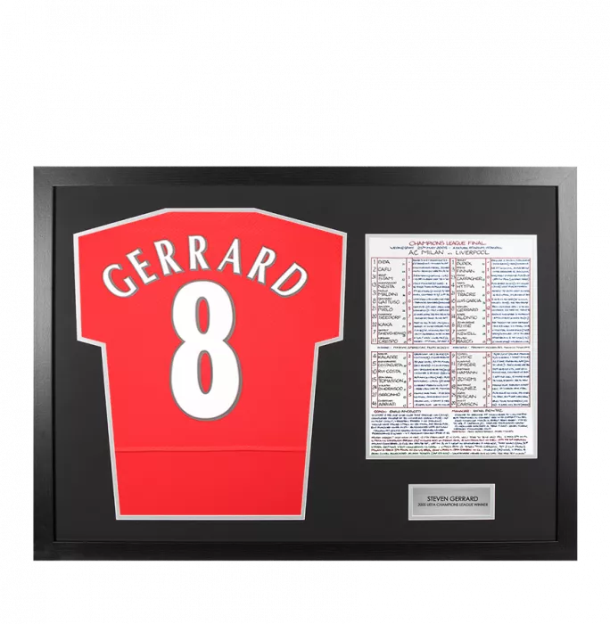 Icons UNSIGNED Steven Gerrard Liverpool FC 2005 UEFA Champions League Commentary Chart Tribute Frame