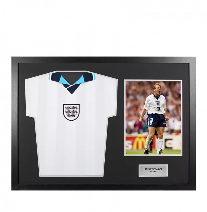 icons UNSIGNED Stuart Pearce England Shirt In Tribute Frame