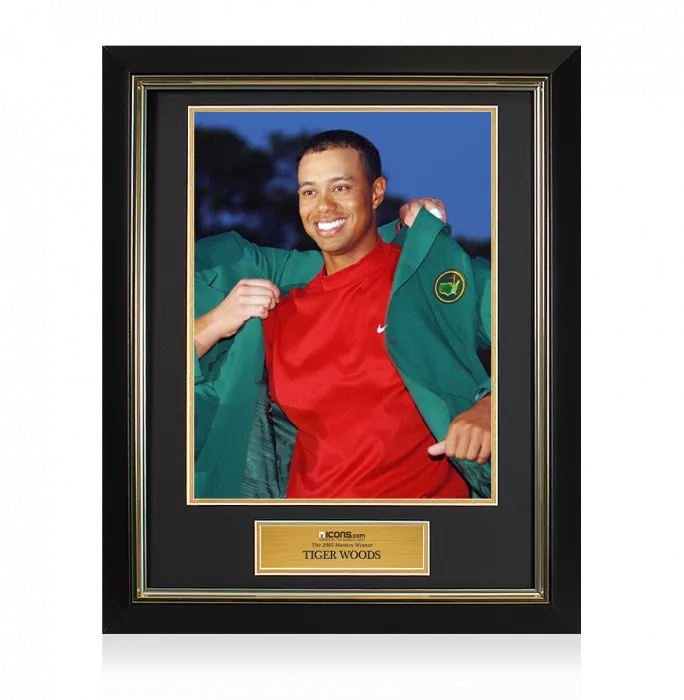 icons UNSIGNED Tiger Woods Masters Trophy Framed Photo - The 2005 Masters Winner