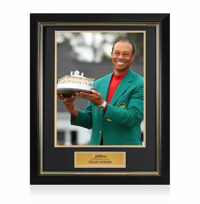 icons UNSIGNED Tiger Woods Masters Trophy Framed Photo - The 2019 Masters Winner