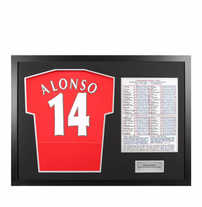 Icons UNSIGNED Xabi Alonso Liverpool FC 2005 UEFA Champions League Commentary Chart Tribute Frame