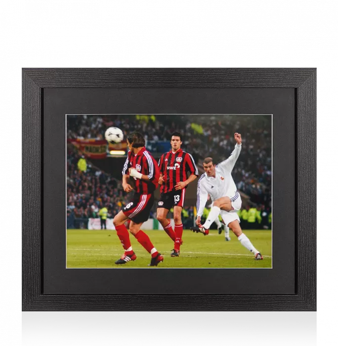 Icons UNSIGNED Zinedine Zidane Photo In Black Wooden Frame: UEFA Champions League Final 2002 Volley Vs Bayer Leverkusen