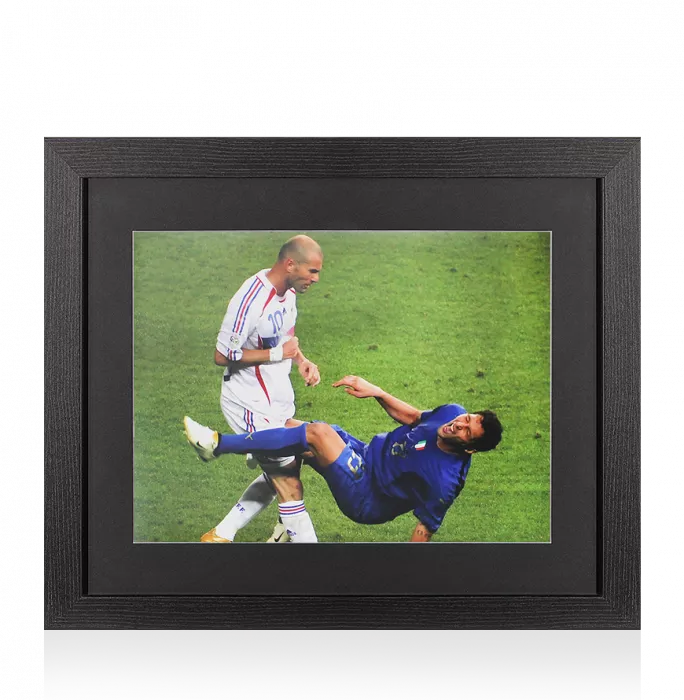 icons UNSIGNED Zinedine Zidane Photo In Black Wooden Frame: Materazzi Headbutt
