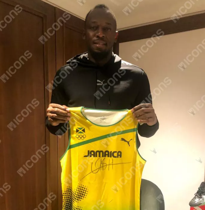 Icons Usian Bolt Signed Jamaica Olympic Running Singlet