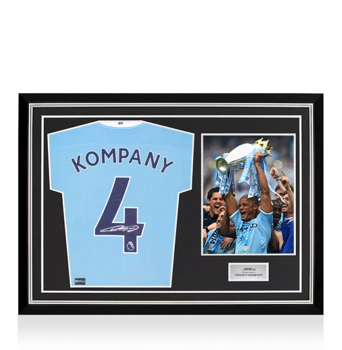 icons Vincent Kompany Back Signed Manchester City 2020-21 Home Shirt In Hero Frame: Option 1