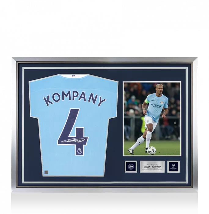 Icons Vincent Kompany Official UEFA Champions League Back Signed And Hero Framed Manchester City 2020-21 Home Shirt