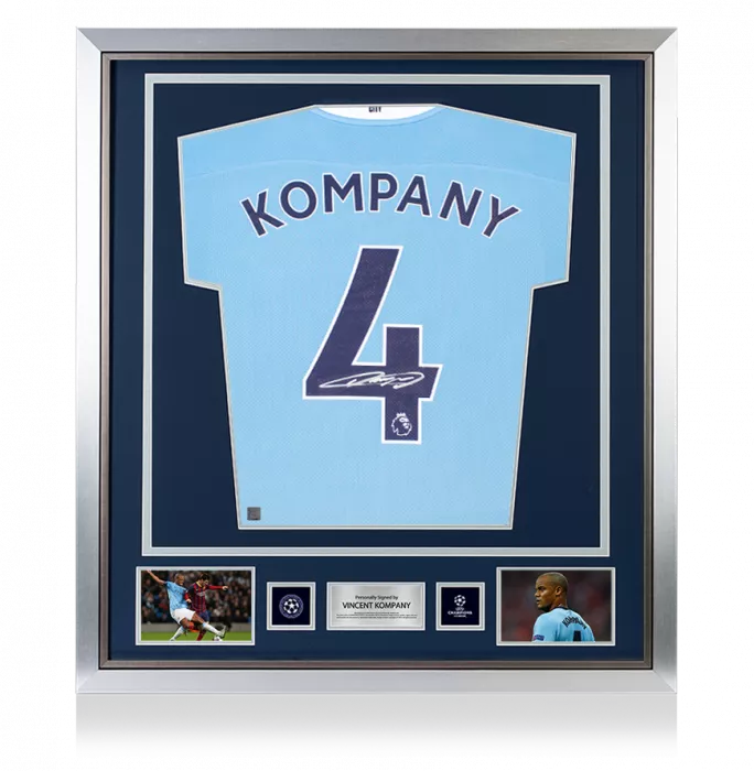 icons Vincent Kompany Official UEFA Champions League Back Signed and Framed Manchester City 2020-21 Home Shirt