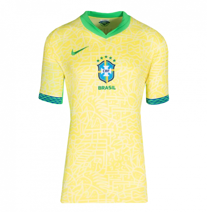 Icons Vinicius Jr. Back Signed Brazil 2024 Home Shirt With Fan Style Numbers In Hero Frame: Option 1
