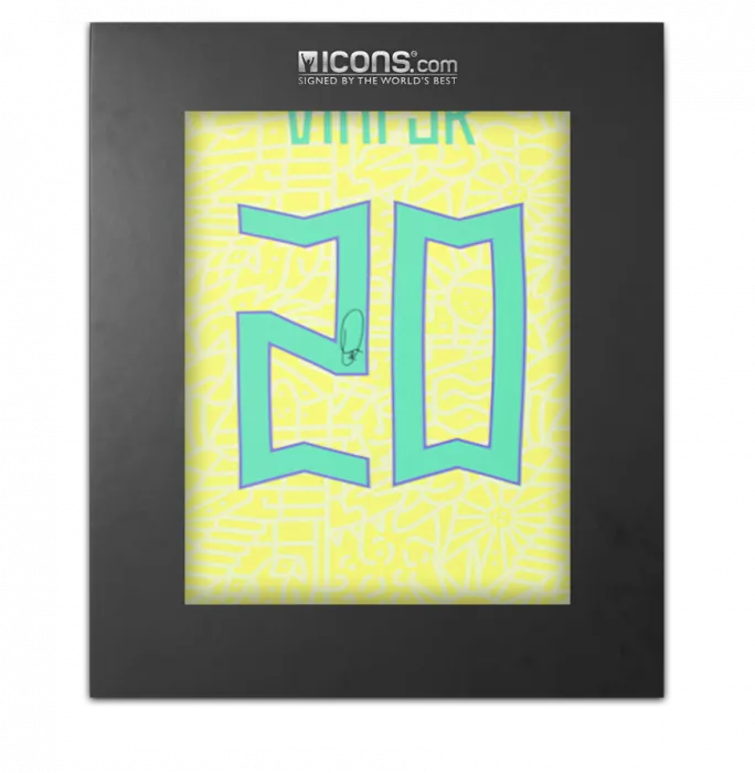 icons Vinicius Jr. Back Signed Brazil 2024 Home Shirt with Fan Style Numbers In Deluxe Packaging