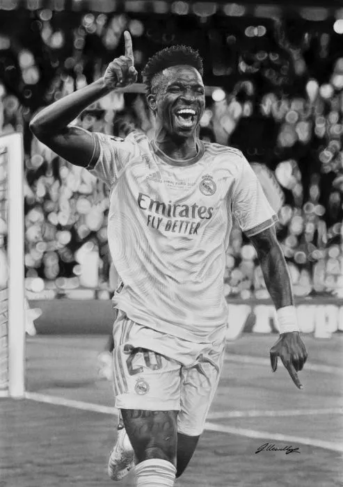 Icons Vinicius Jr Back Signed Real Madrid 2023-24 Home Shirt And Original Artwork In Hero Frame: Limited Edition 1/1