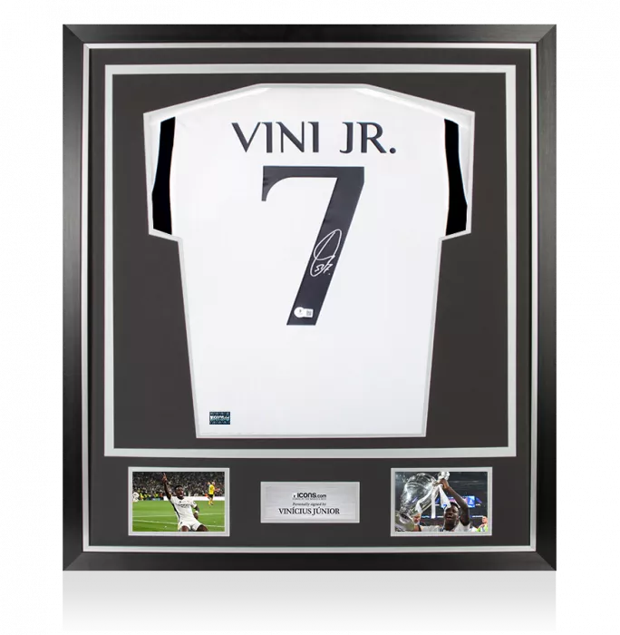 icons Vinicius Jr Back Signed Real Madrid 2023-24 Home Shirt In Classic Frame