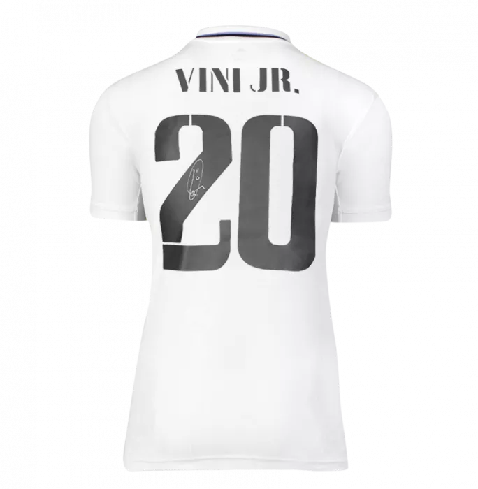 Icons Vinicius Jr Back Signed Real Madrid CF 2022-23 Home Shirt With Fan Style Numbers In Classic Frame