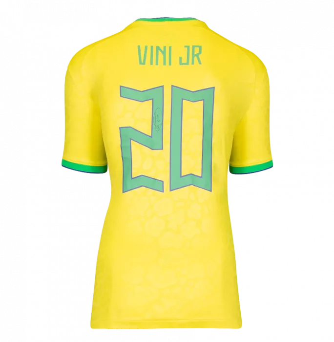 Icons Vinicius Jr. Official Ballon D'Or™ Back Signed And Hero Framed Brazil 2022 Home Shirt With Fan Style Numbers: 2023 Sócrates Award Winner