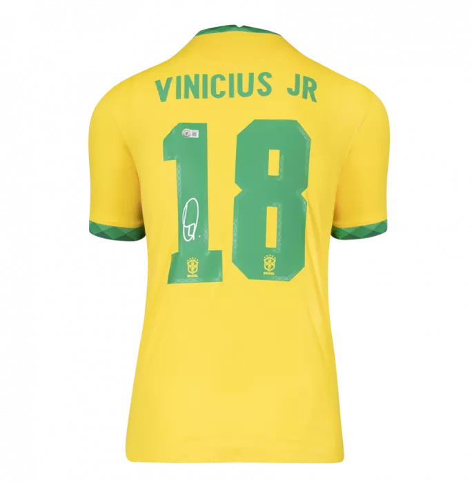 Icons Vinicius Jr Official FIFA World Cup™ Back Signed And Hero Framed Brazil 2020-21 Home Shirt