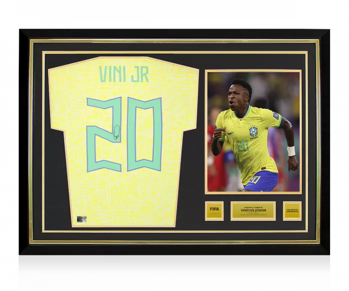 icons Vinicius Jr Official FIFA World Cup™ Back Signed and Hero Framed Brazil 2024 Home Shirt with Fan Style Numbers