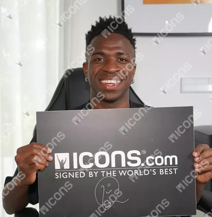 Icons Vinicius Jr Official UEFA Champions League Back Signed And Framed Real Madrid Modern Home Shirt
