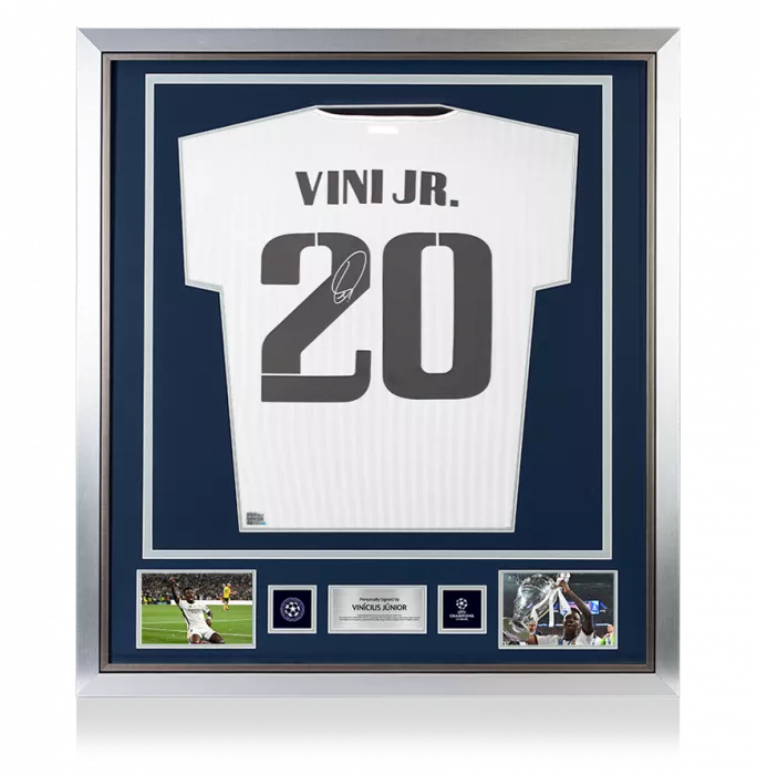 icons Vinicius Jr Official UEFA Champions League Back Signed and Framed Real Madrid Icon Shirt